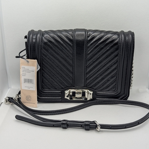NWT Black Leather Rebecca Minkoff Chevron Quilted Purse - Picture 2 of 5